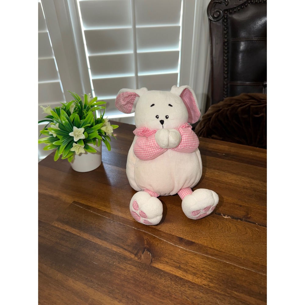 Bright Starts Plush Bunny Rabbit White Pink Gingham Easter Stuffed Animal 10"